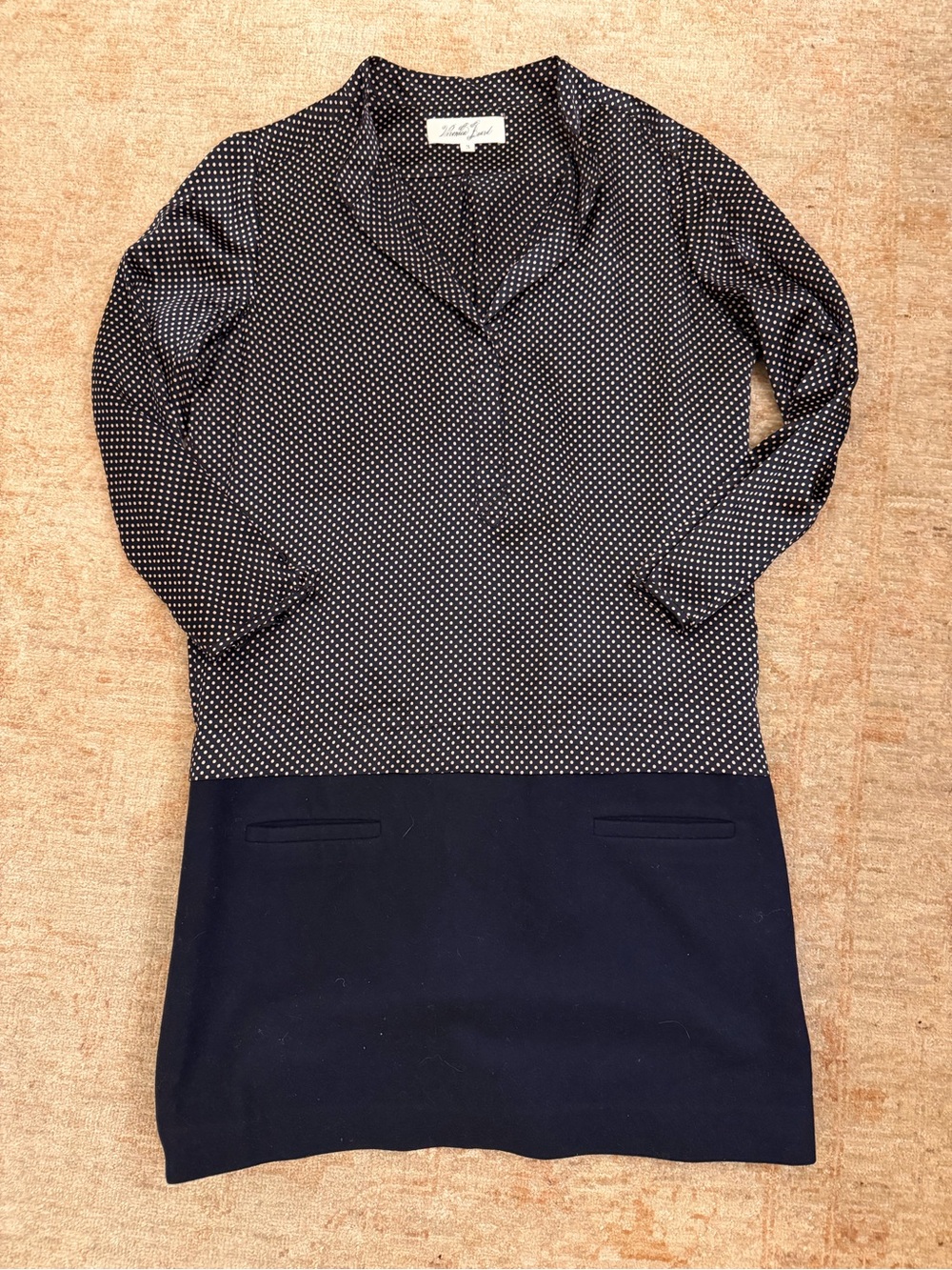 Veronica Beard Navy and White Polka Knit-Top Long Sleeve Dress